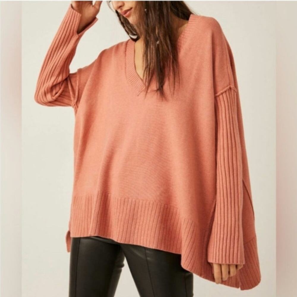 Free People Orion V-Neck Long Sleeve A-Line Tunic in Light Rose Size XS NWT